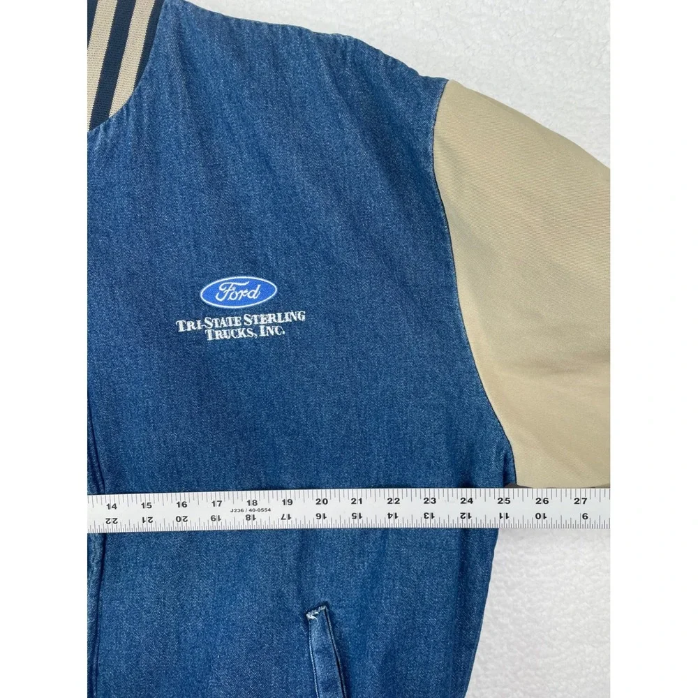 Red Kap Mens Denim Bomber Jacket Blue Tan Ford Trucks Logo‎ Large L-RG 3KR7R220G